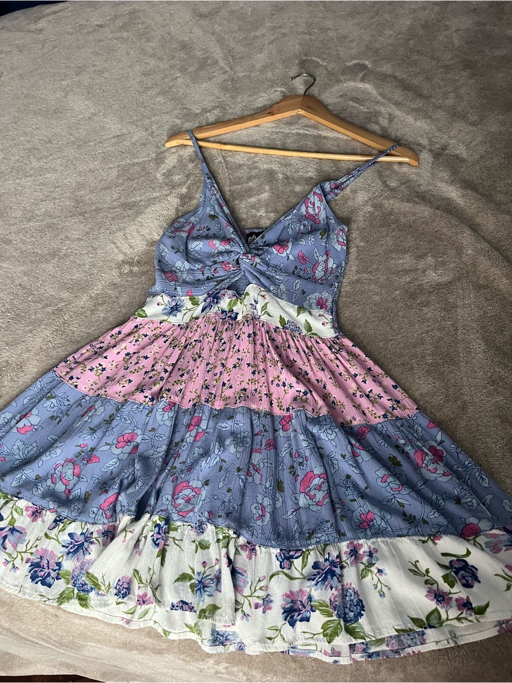 Angie Blue and Pink Floral Tiered Sundress
